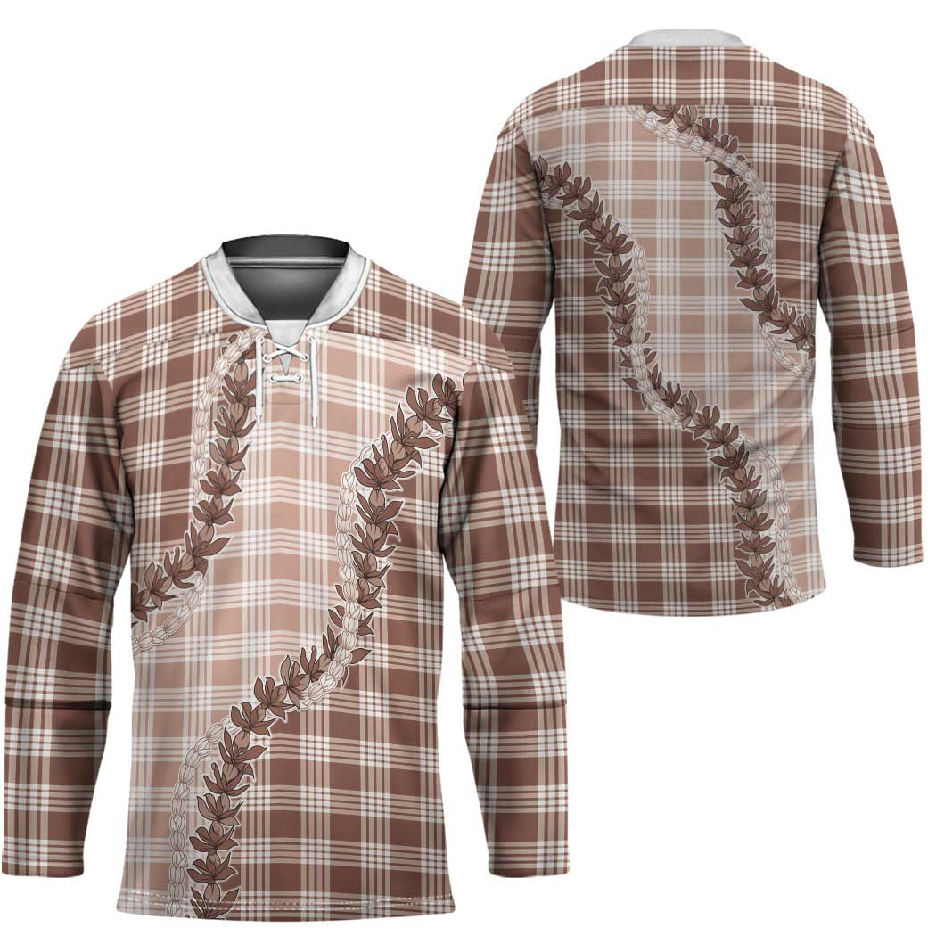 Beige Hawaii Palaka Hockey Jersey Hawaiian Pikake Lei LT05