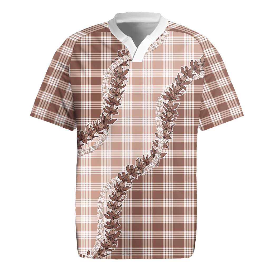 Beige Hawaii Palaka Rugby Jersey Hawaiian Pikake Lei LT05