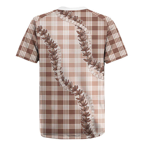 Beige Hawaii Palaka Rugby Jersey Hawaiian Pikake Lei LT05
