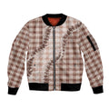 Beige Hawaii Palaka Sleeve Zip Bomber Jacket Hawaiian Pikake Lei LT05