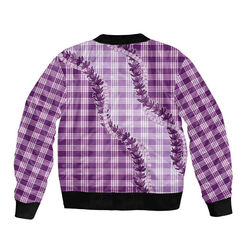 Violet Hawaii Palaka Bomber Jacket Hawaiian Pikake Lei LT05