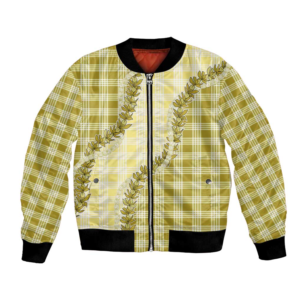 Yellow Hawaii Palaka Bomber Jacket Hawaiian Pikake Lei LT05