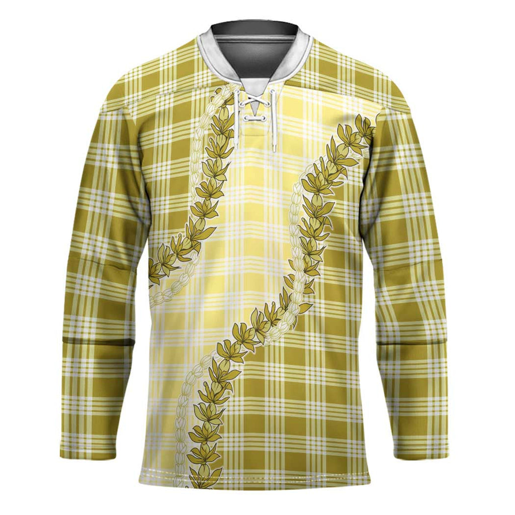 Yellow Hawaii Palaka Hockey Jersey Hawaiian Pikake Lei LT05