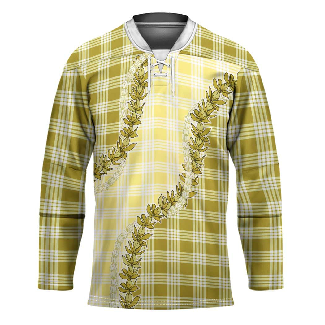 Yellow Hawaii Palaka Hockey Jersey Hawaiian Pikake Lei LT05