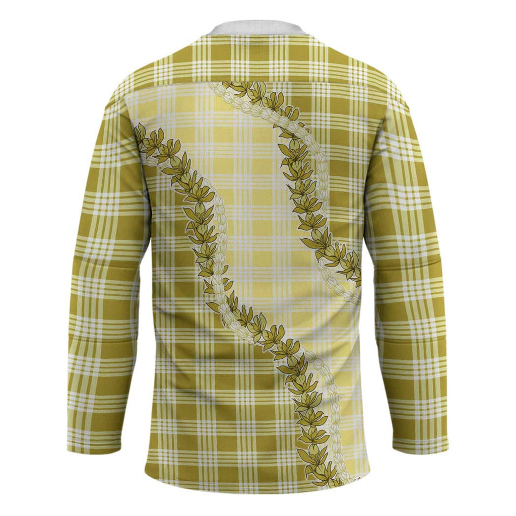 Yellow Hawaii Palaka Hockey Jersey Hawaiian Pikake Lei LT05