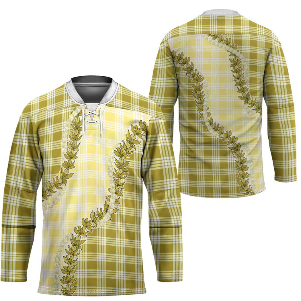Yellow Hawaii Palaka Hockey Jersey Hawaiian Pikake Lei LT05