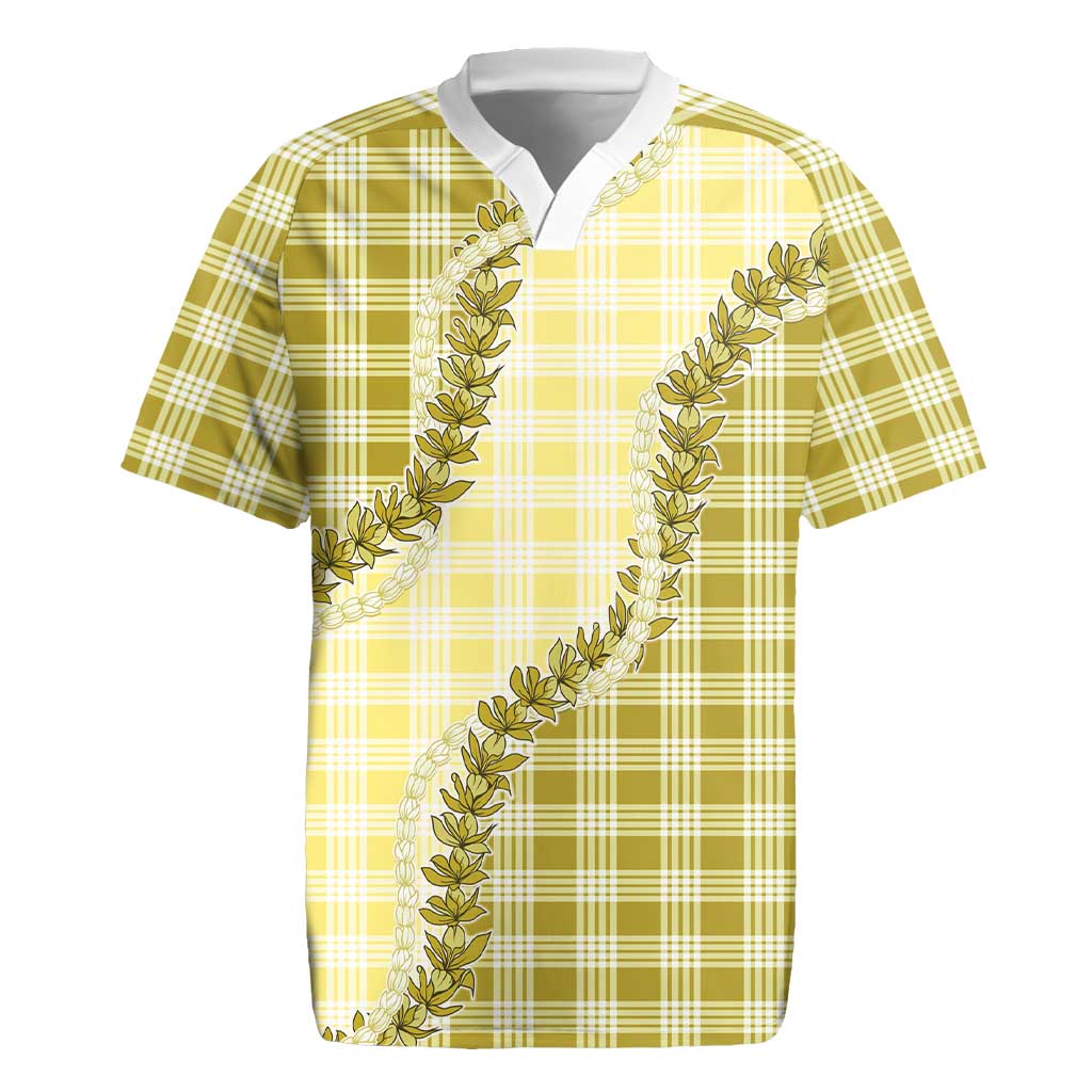 Yellow Hawaii Palaka Rugby Jersey Hawaiian Pikake Lei LT05