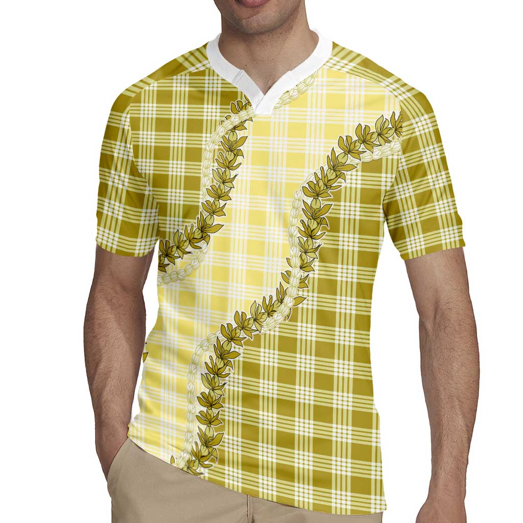 Yellow Hawaii Palaka Rugby Jersey Hawaiian Pikake Lei LT05