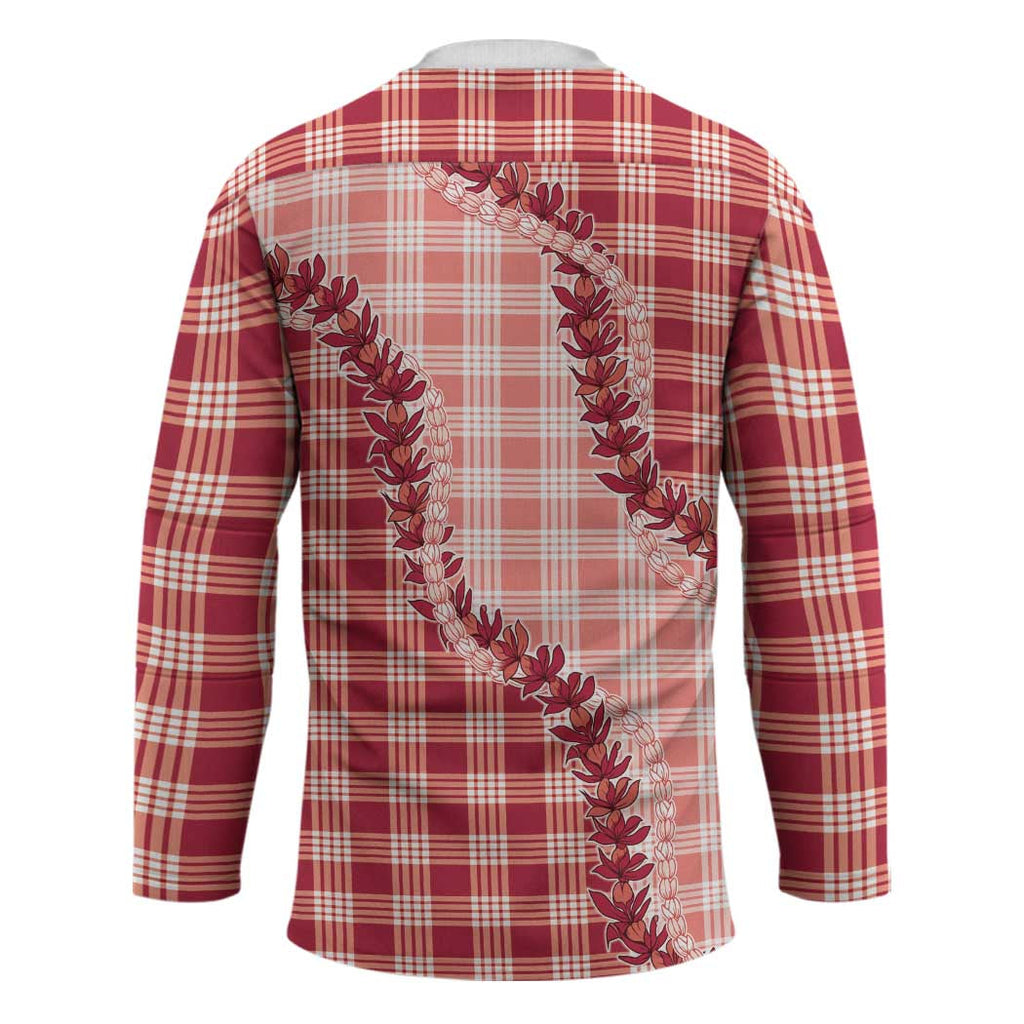 Red Hawaii Palaka Hockey Jersey Hawaiian Pikake Lei LT05