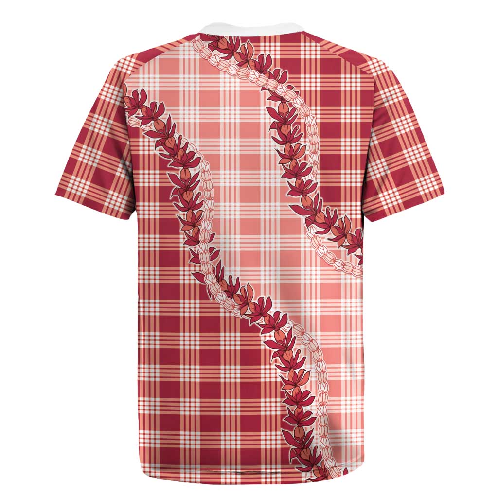 Red Hawaii Palaka Rugby Jersey Hawaiian Pikake Lei LT05