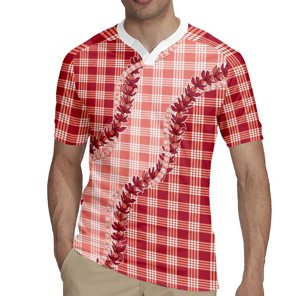 Red Hawaii Palaka Rugby Jersey Hawaiian Pikake Lei LT05