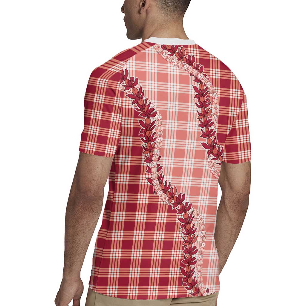 Red Hawaii Palaka Rugby Jersey Hawaiian Pikake Lei LT05