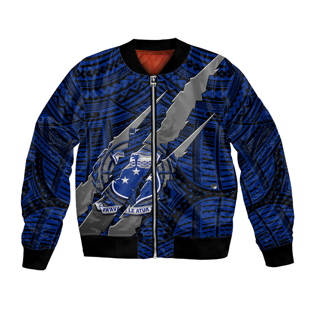 Polynesian Samoa Bomber Jacket with Coat Of Arms Claws Style - Blue LT6