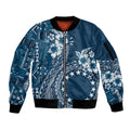 Kia Orana Cook Islands Sleeve Zip Bomber Jacket Tiare and Stars - Navy Blue LT7