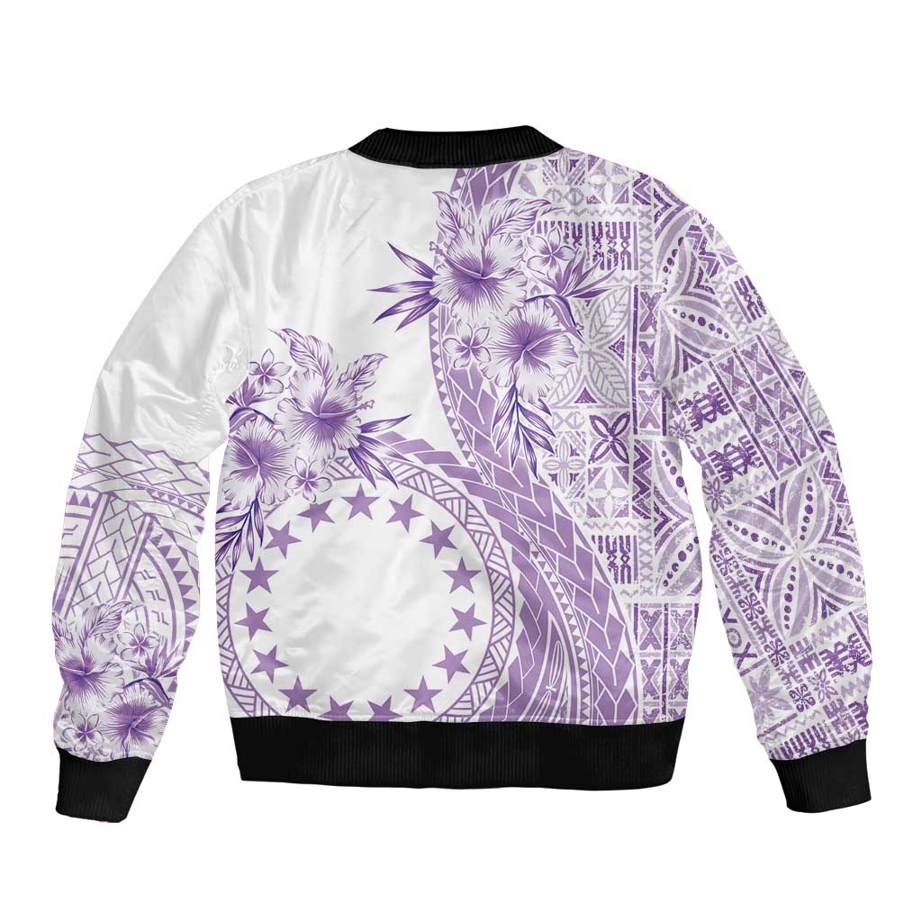 Kia Orana Cook Islands Sleeve Zip Bomber Jacket Tiare and Stars - Lavender LT7