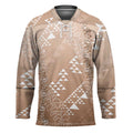 Hawaii Beige Kapa Hockey Jersey Vintage 'Ohe Kāpala Motifs Mix Plumeria Leis LT7