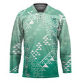 Hawaii Jade Green Kapa Hockey Jersey Vintage 'Ohe Kāpala Motifs Mix Plumeria Leis LT7