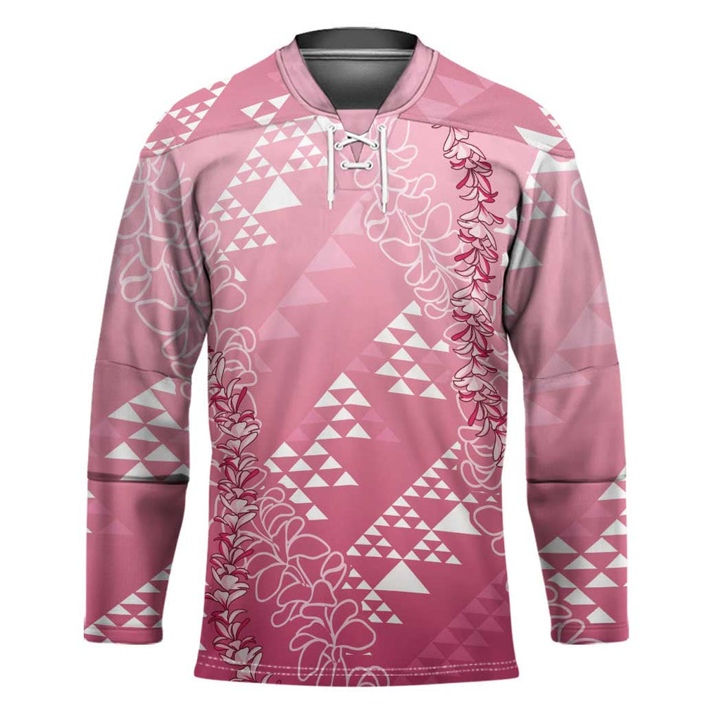 Hawaii Rose Pink Kapa Hockey Jersey Vintage 'Ohe Kāpala Motifs Mix Plumeria Leis LT7