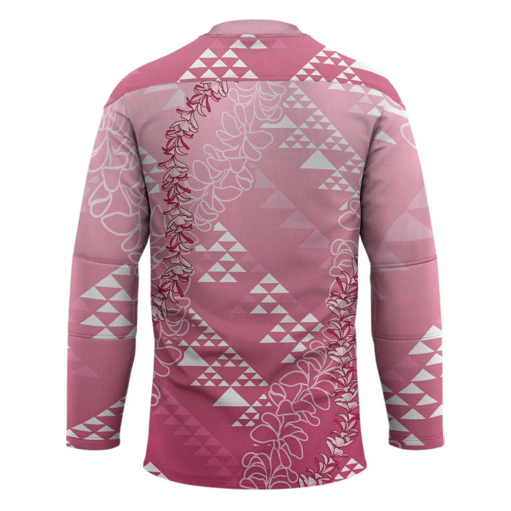 Hawaii Rose Pink Kapa Hockey Jersey Vintage 'Ohe Kāpala Motifs Mix Plumeria Leis LT7