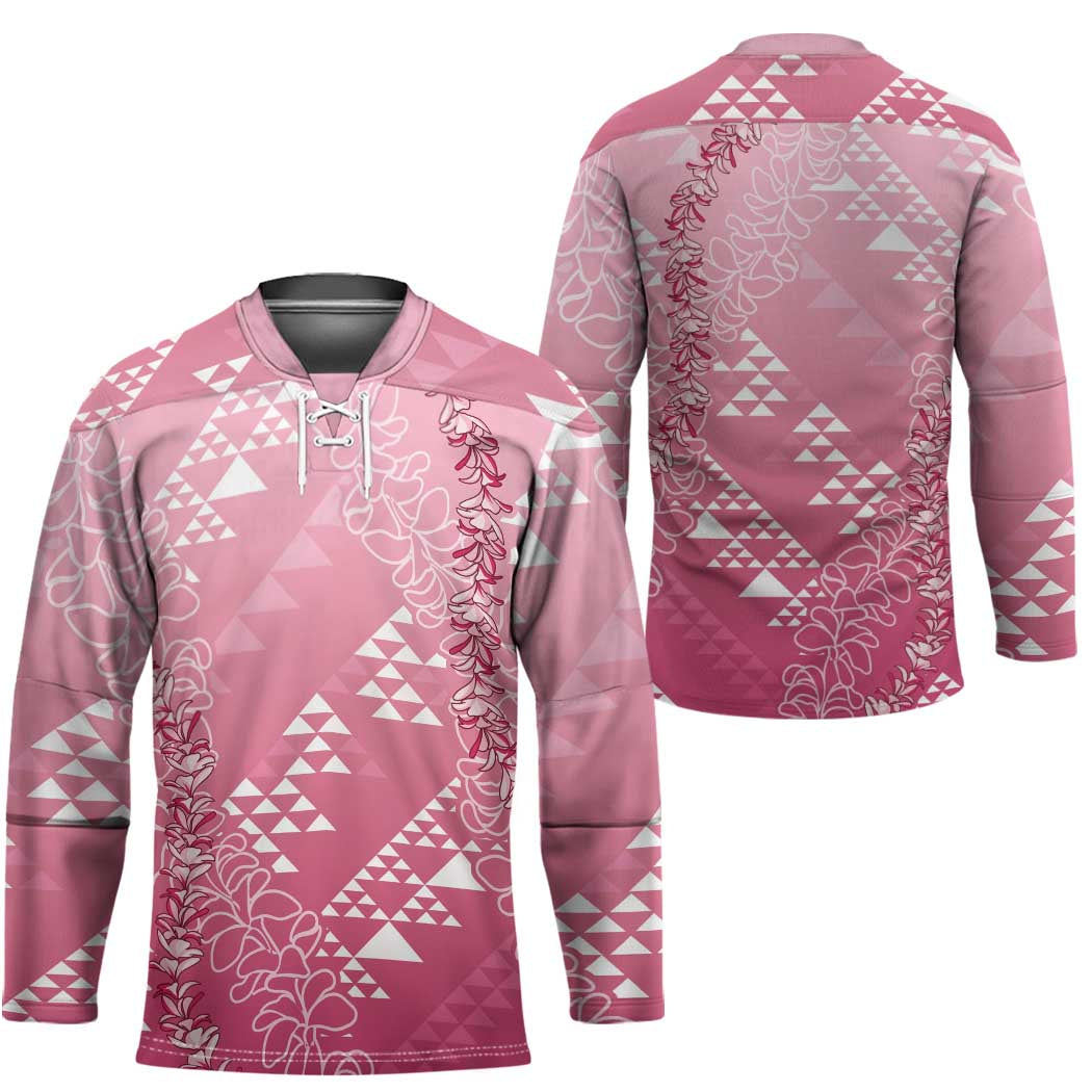 Hawaii Rose Pink Kapa Hockey Jersey Vintage 'Ohe Kāpala Motifs Mix Plumeria Leis LT7