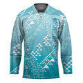 Hawaii Turquoise Kapa Hockey Jersey Vintage 'Ohe Kāpala Motifs Mix Plumeria Leis LT7