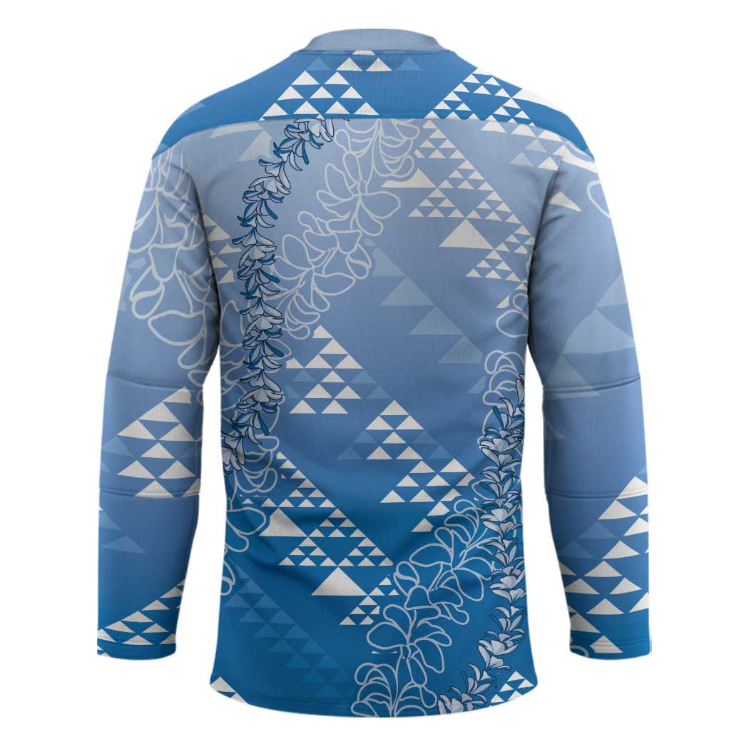 Hawaii Royal Blue Kapa Hockey Jersey Vintage 'Ohe Kāpala Motifs Mix Plumeria Leis LT7