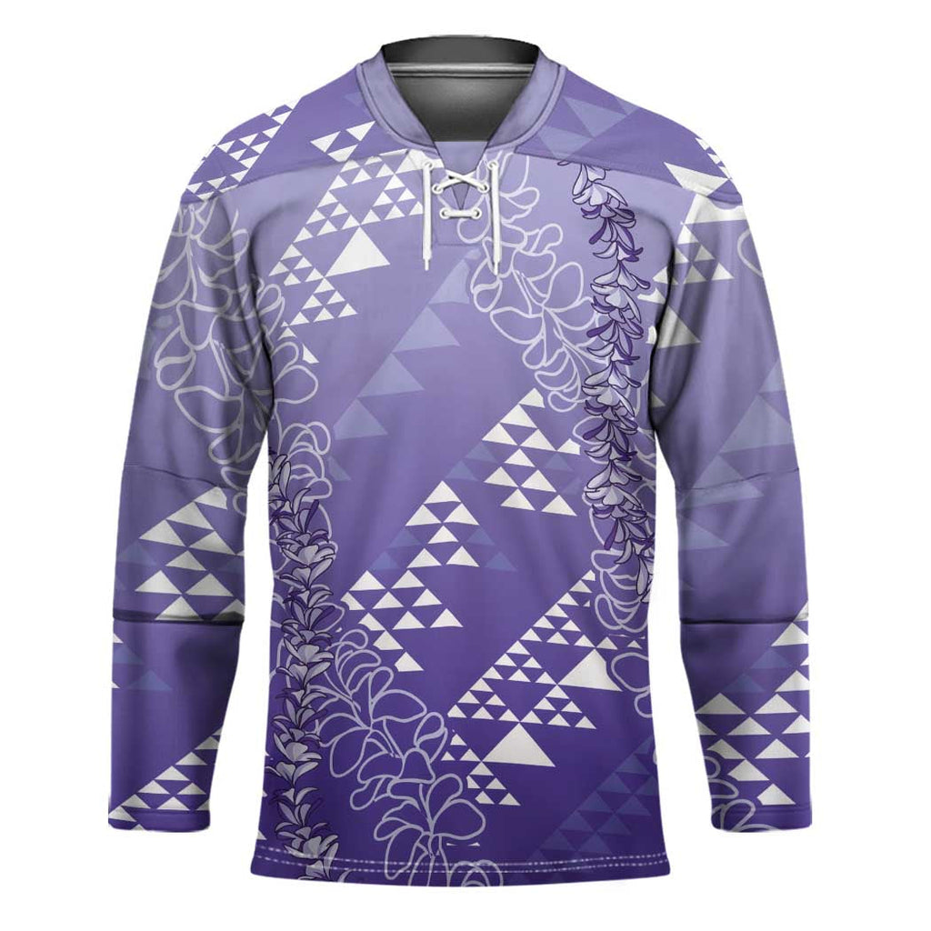 Hawaii Lavender Kapa Hockey Jersey Vintage 'Ohe Kāpala Motifs Mix Plumeria Leis LT7