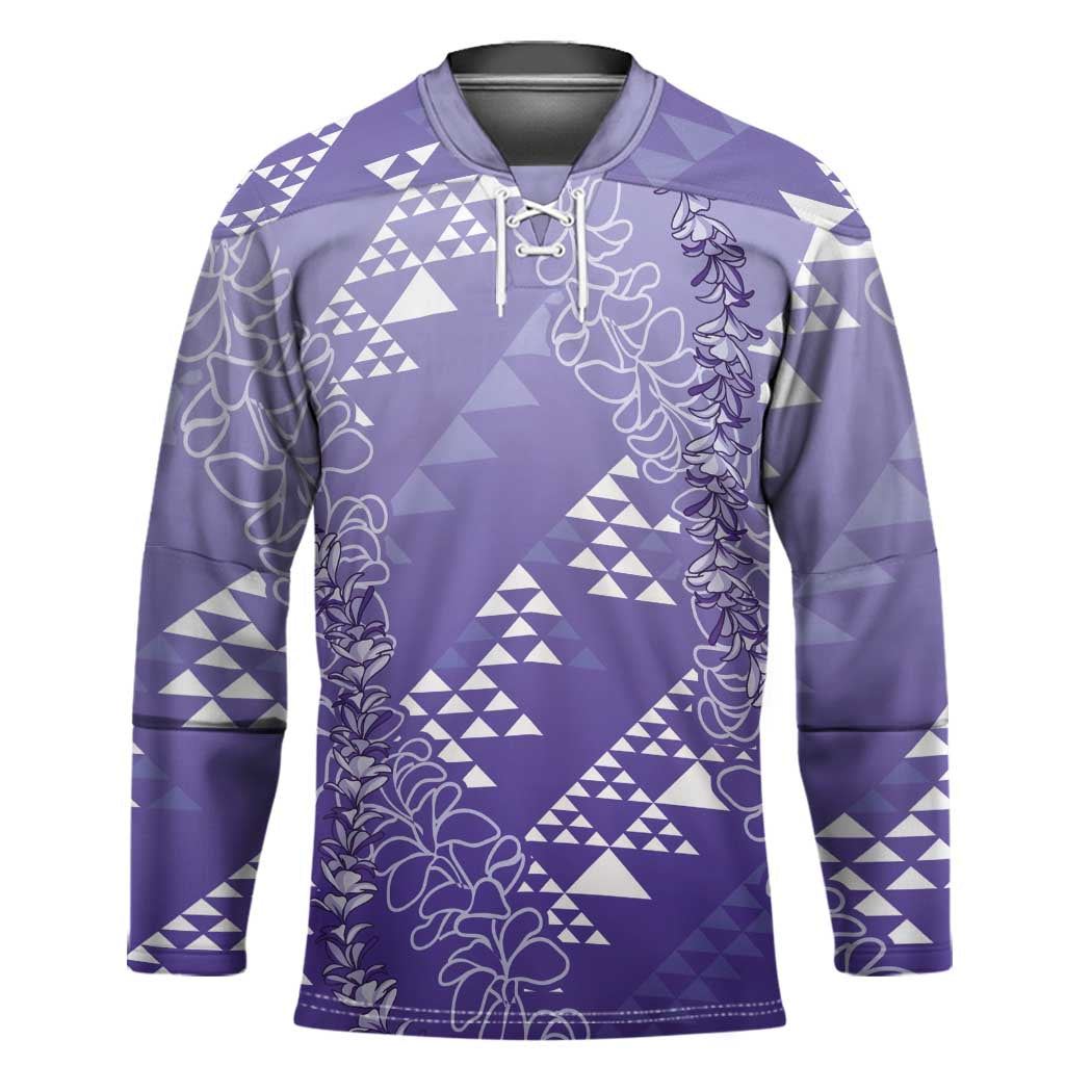 Hawaii Lavender Kapa Hockey Jersey Vintage 'Ohe Kāpala Motifs Mix Plumeria Leis LT7