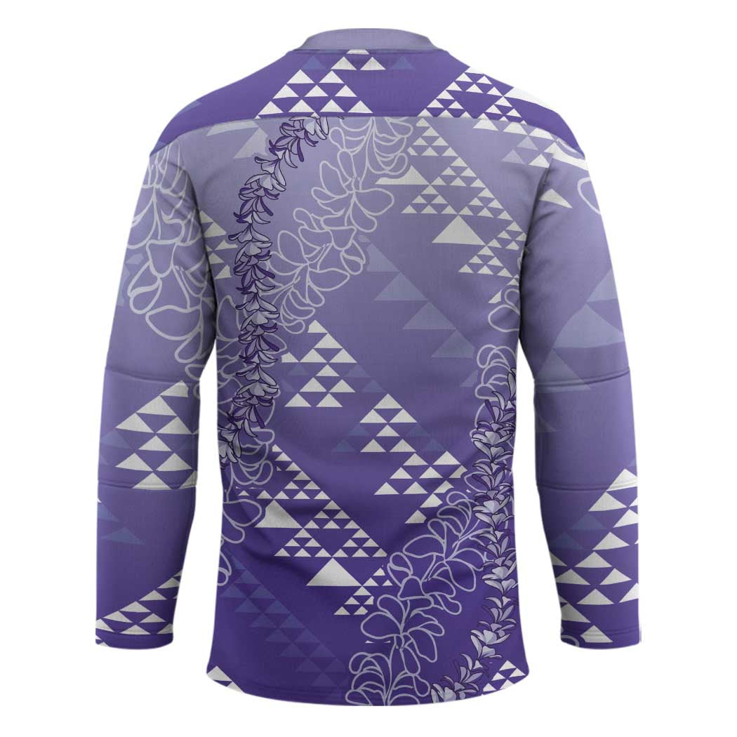 Hawaii Lavender Kapa Hockey Jersey Vintage 'Ohe Kāpala Motifs Mix Plumeria Leis LT7