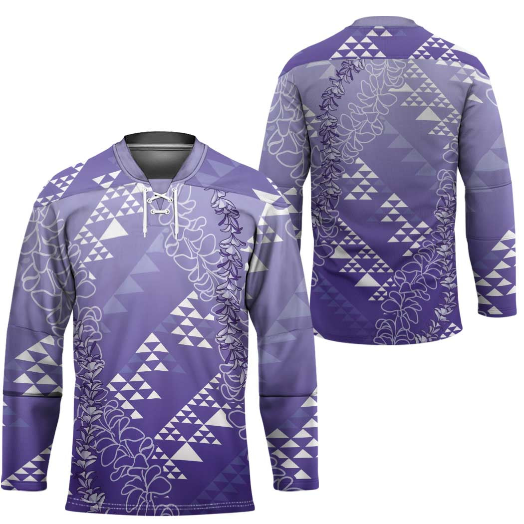 Hawaii Lavender Kapa Hockey Jersey Vintage 'Ohe Kāpala Motifs Mix Plumeria Leis LT7
