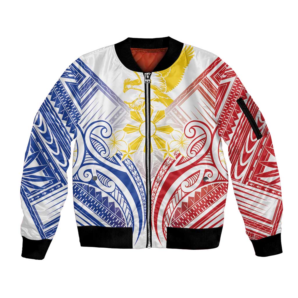 Philippines Tribal Sun Personalized Sleeve Zip Bomber Jacket Hunting Eagle LT7