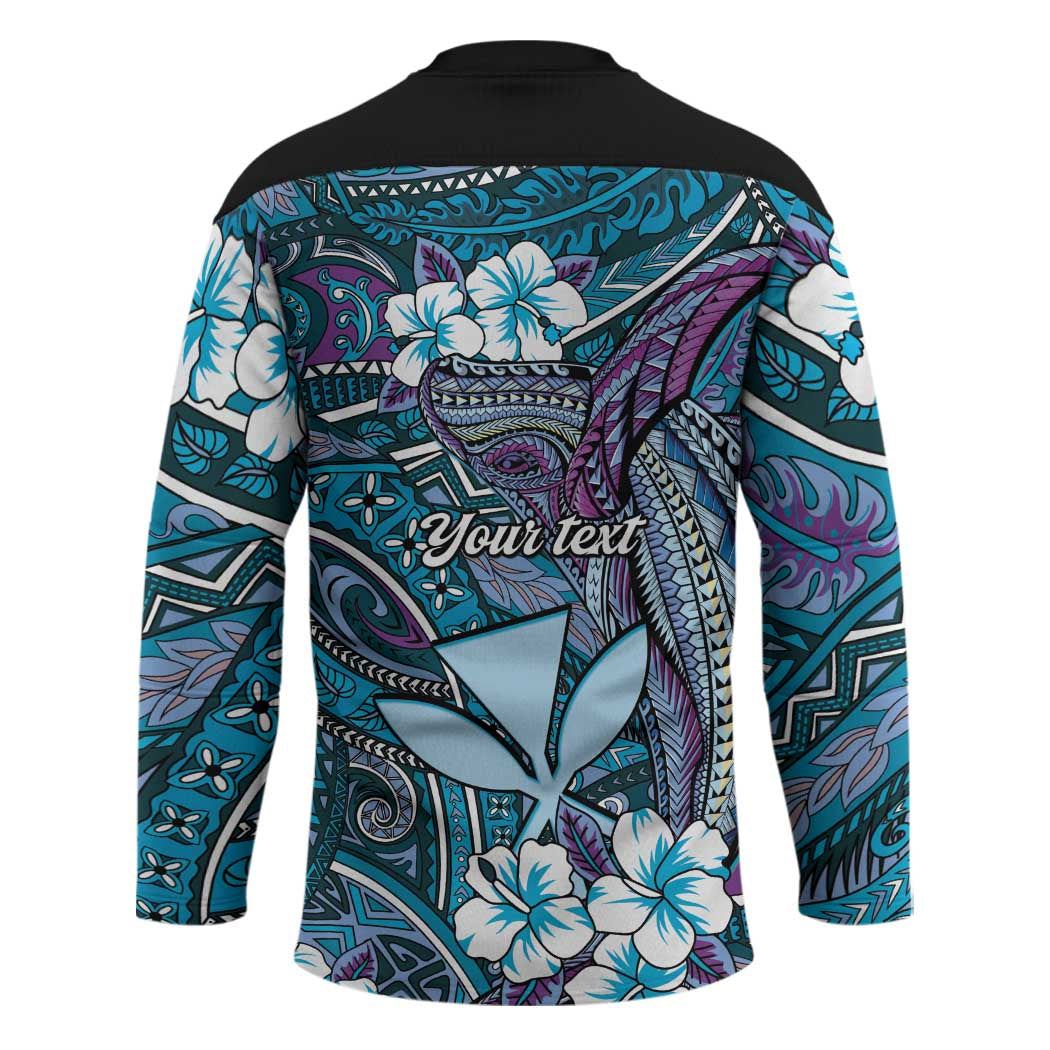 Personalised Hawaii Tribal Humpback Whale Hockey Jersey Polu Hibiscus Seamless Pattern LT9