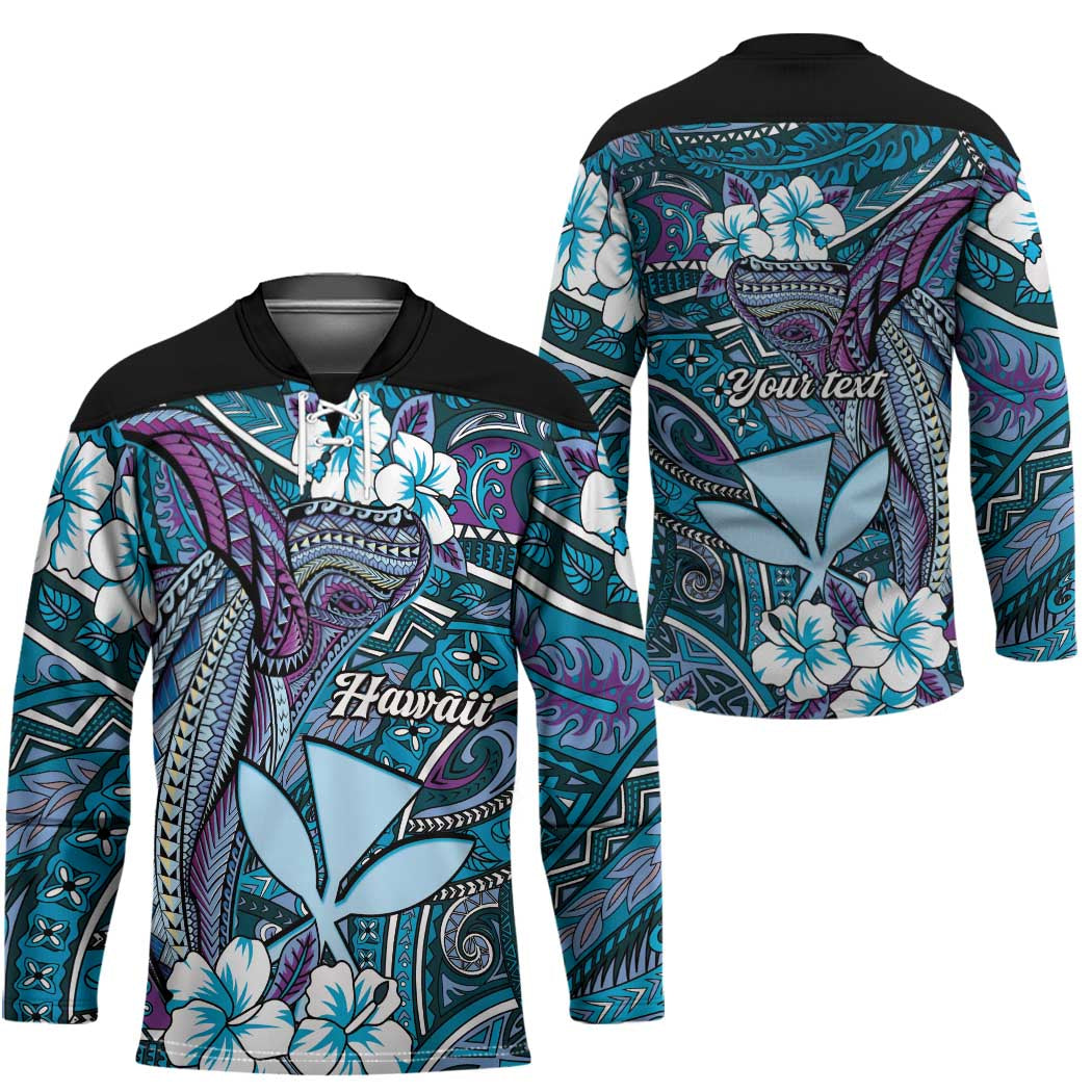 Personalised Hawaii Tribal Humpback Whale Hockey Jersey Polu Hibiscus Seamless Pattern LT9