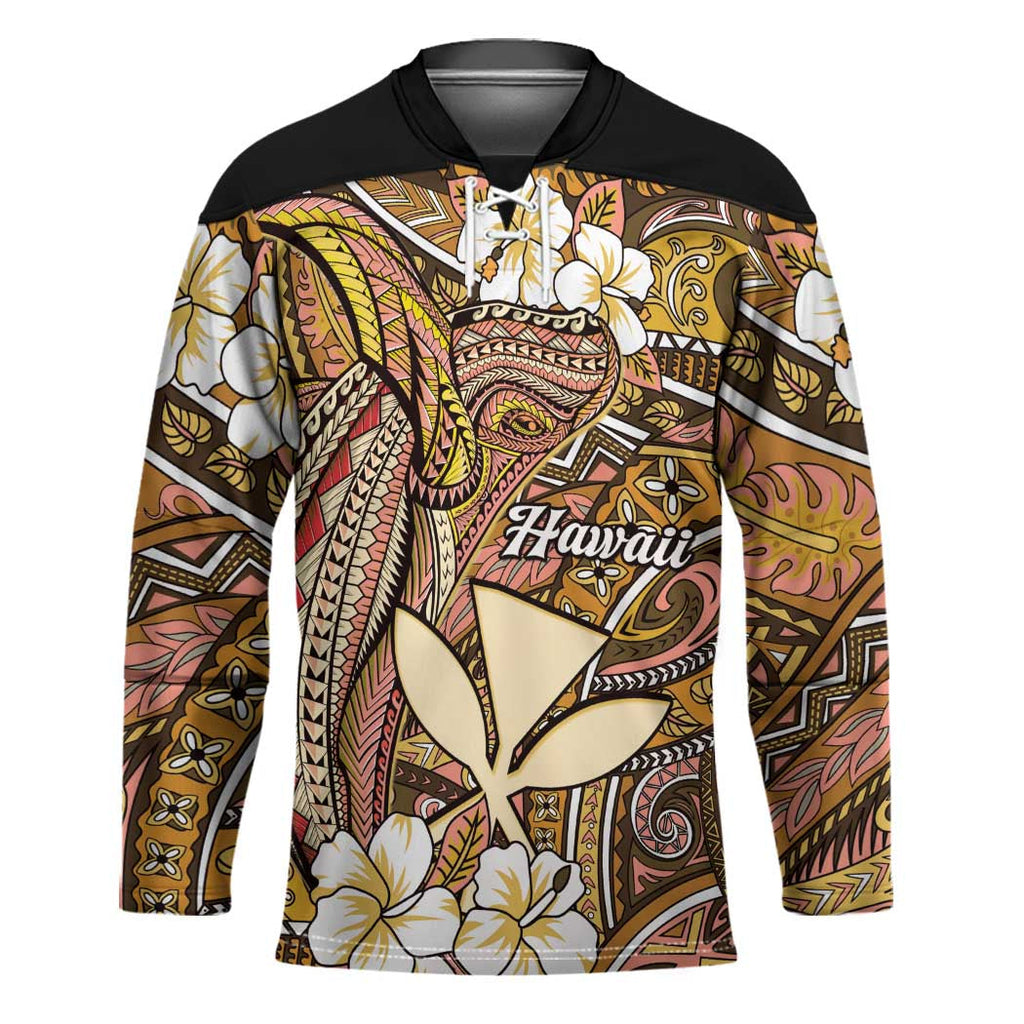 Personalised Hawaii Tribal Humpback Whale Hockey Jersey Melemele Hibiscus Seamless Pattern LT9