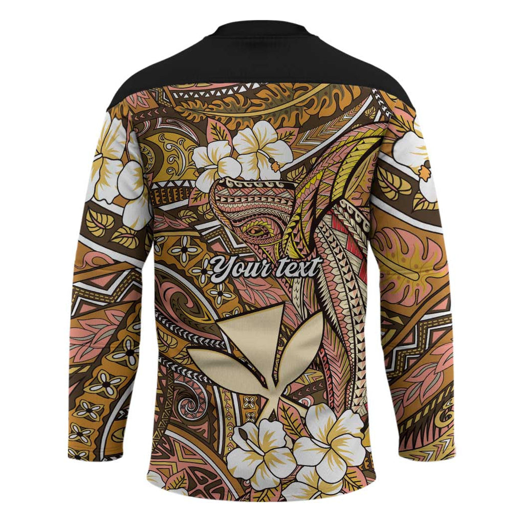 Personalised Hawaii Tribal Humpback Whale Hockey Jersey Melemele Hibiscus Seamless Pattern LT9