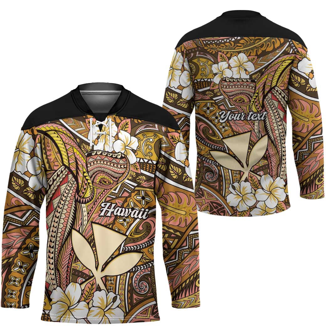 Personalised Hawaii Tribal Humpback Whale Hockey Jersey Melemele Hibiscus Seamless Pattern LT9