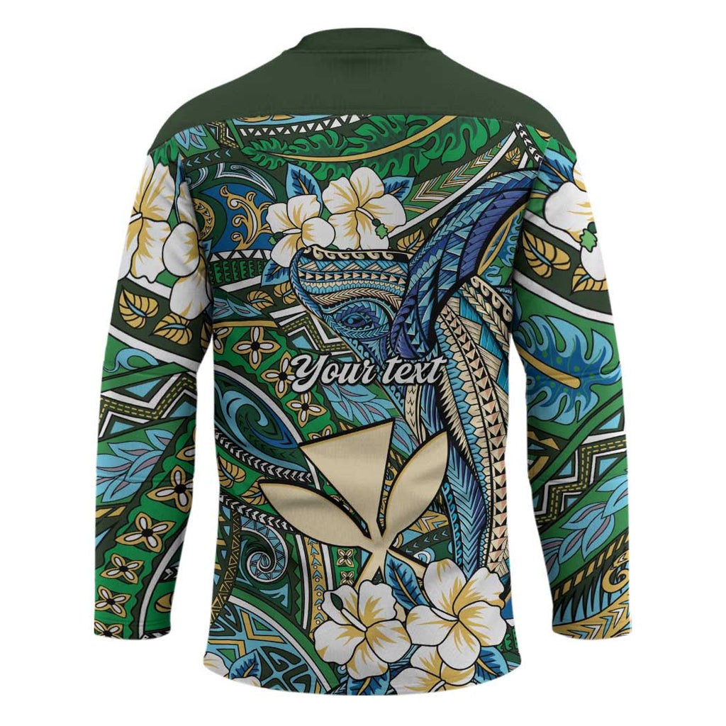 Personalised Hawaii Tribal Humpback Whale Hockey Jersey Omaomao Hibiscus Seamless Pattern LT9
