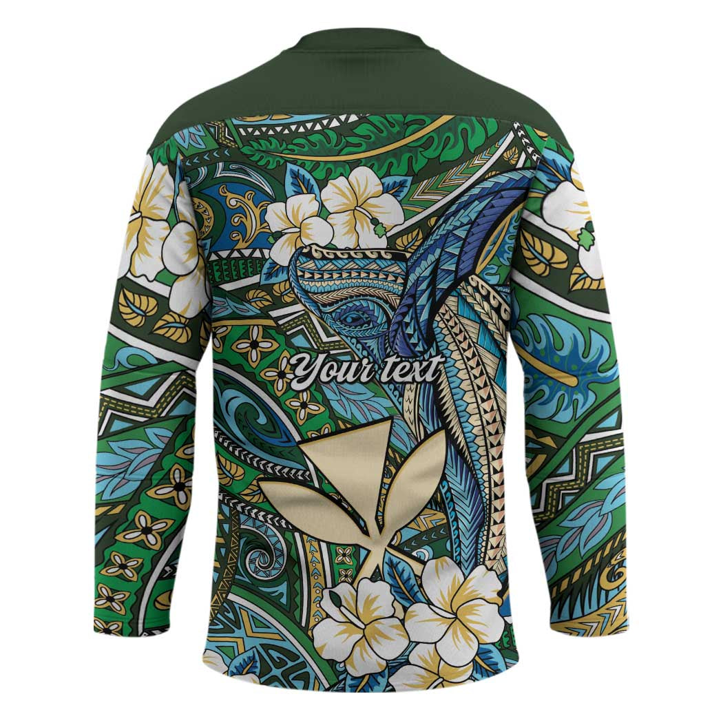 Personalised Hawaii Tribal Humpback Whale Hockey Jersey Omaomao Hibiscus Seamless Pattern LT9