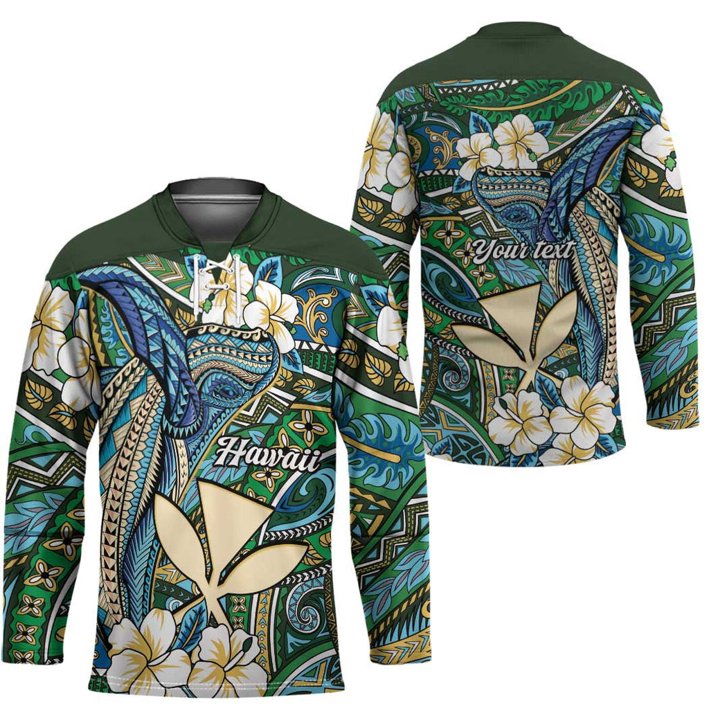 Personalised Hawaii Tribal Humpback Whale Hockey Jersey Omaomao Hibiscus Seamless Pattern LT9
