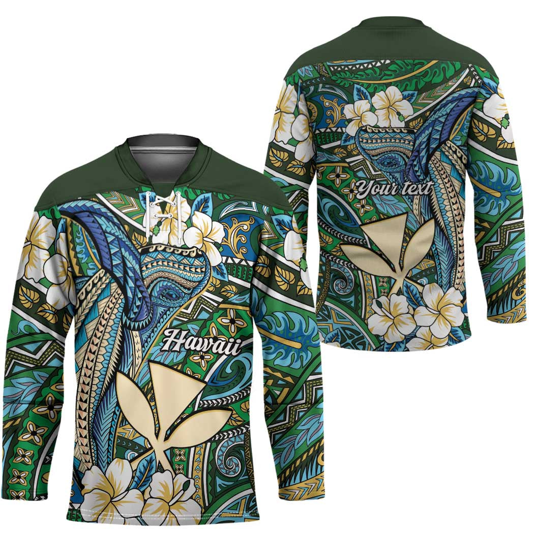 Personalised Hawaii Tribal Humpback Whale Hockey Jersey Omaomao Hibiscus Seamless Pattern LT9