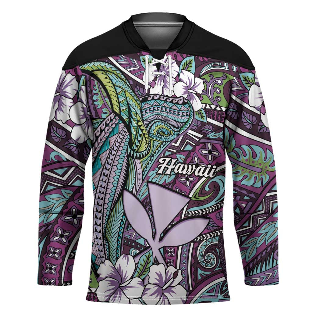 Personalised Hawaii Tribal Humpback Whale Hockey Jersey Poni Hibiscus Seamless Pattern LT9