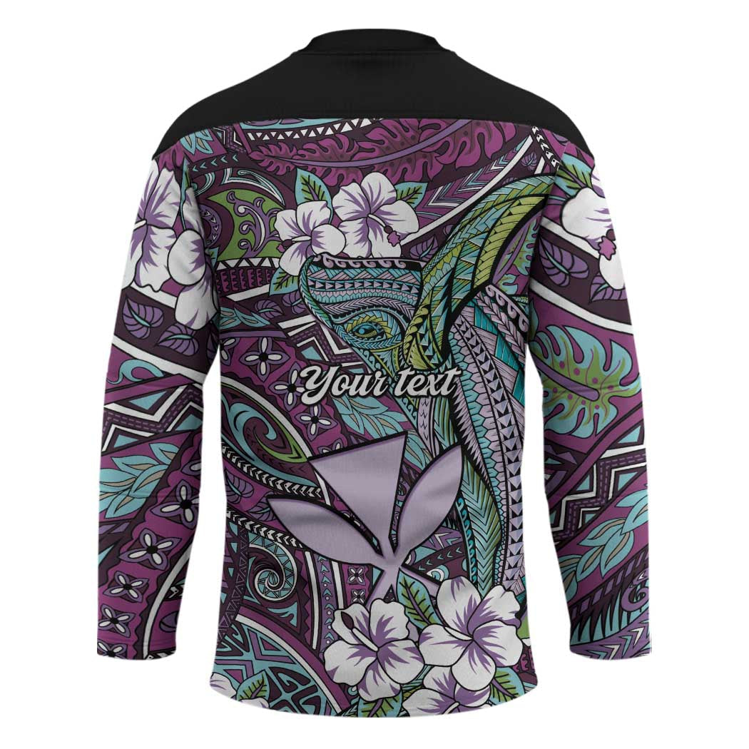 Personalised Hawaii Tribal Humpback Whale Hockey Jersey Poni Hibiscus Seamless Pattern LT9