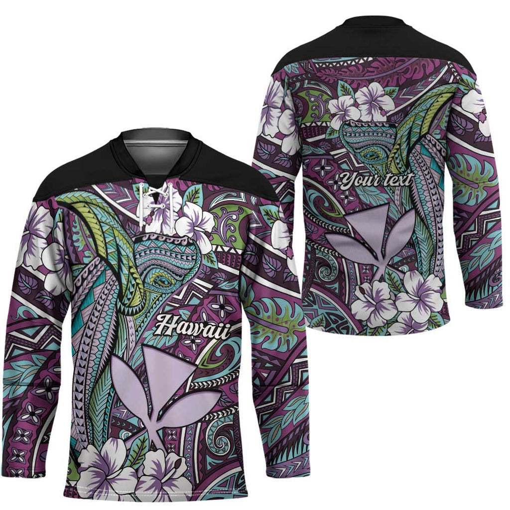 Personalised Hawaii Tribal Humpback Whale Hockey Jersey Poni Hibiscus Seamless Pattern LT9