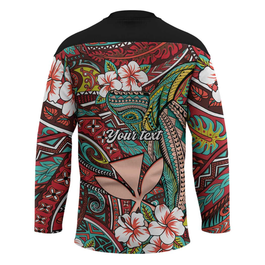 Personalised Hawaii Tribal Humpback Whale Hockey Jersey Ulaula Hibiscus Seamless Pattern LT9