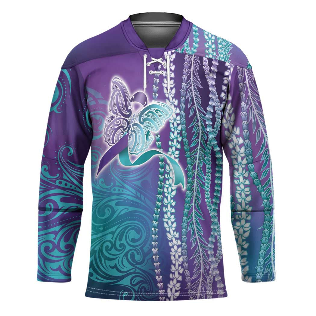 Suicide Prevention Awareness Hockey Jersey Maile Pikake Lokelani Crown Flower Lei Inspired LT9