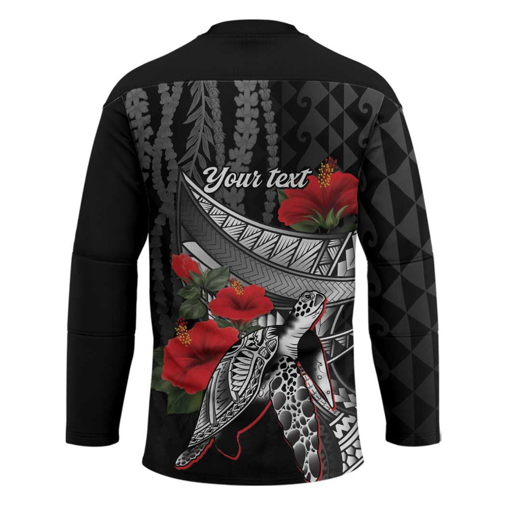 Hawaiian Honu Personalized Hockey Jersey Black Tribal Hook Pattern LT9