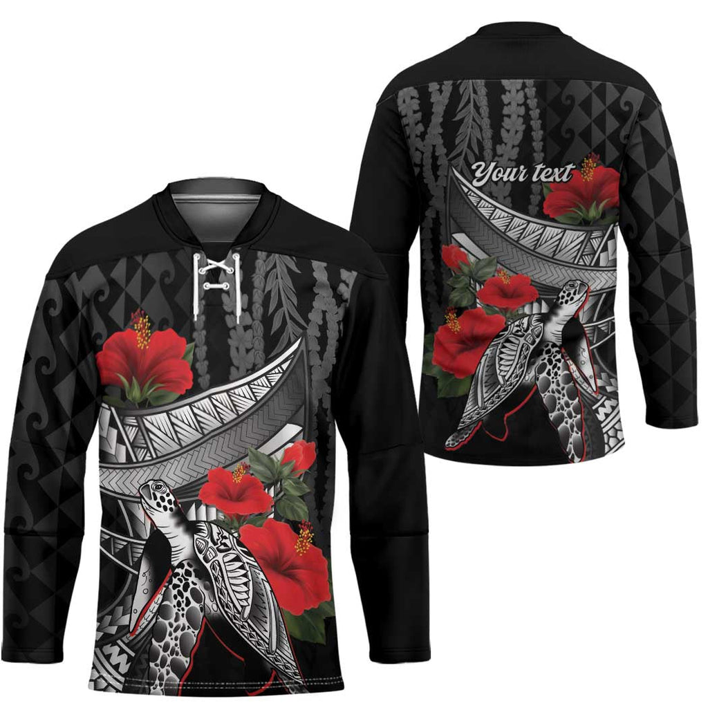 Hawaiian Honu Personalized Hockey Jersey Black Tribal Hook Pattern LT9