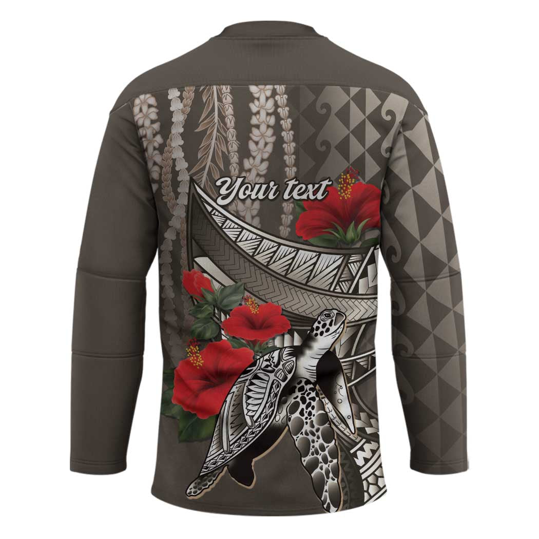 Hawaiian Honu Personalized Hockey Jersey Mocha Mousse Hibiscus Tribal Hook Pattern LT9