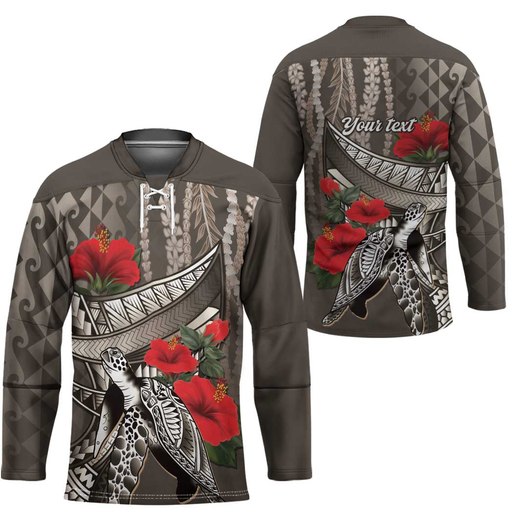 Hawaiian Honu Personalized Hockey Jersey Mocha Mousse Hibiscus Tribal Hook Pattern LT9