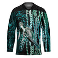 Hawaiian Honu Personalized Hockey Jersey Dark Cyan Maile Pikake Flower Lei Inspired LT9